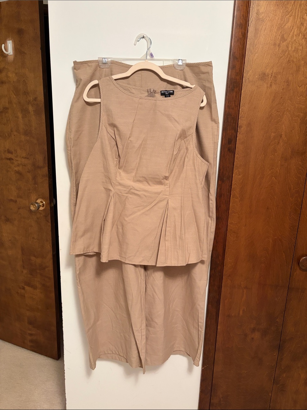 Beige Sleeveless Peplum Pants Set